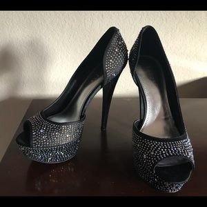 Black Sparkle Peep Toe Heels